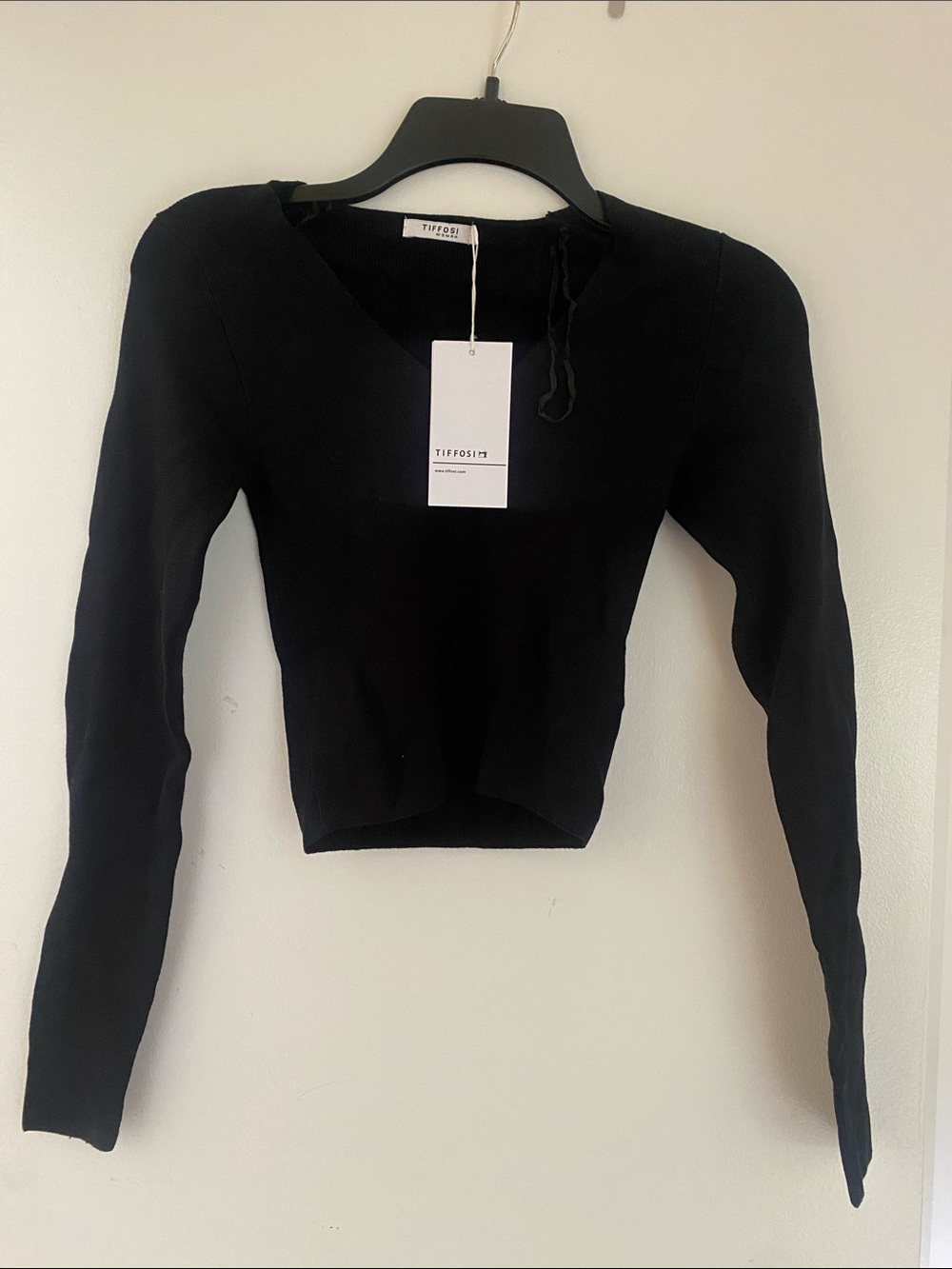 Black Long-Sleeve V-Neck Crop Top